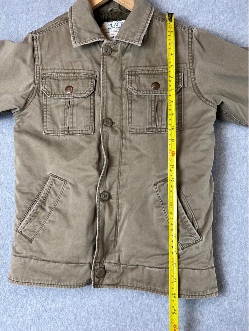 Children's Place utility Jacket Boys Size M Khakis Fur Buttoned Winter Warm - Picture 11 of 12